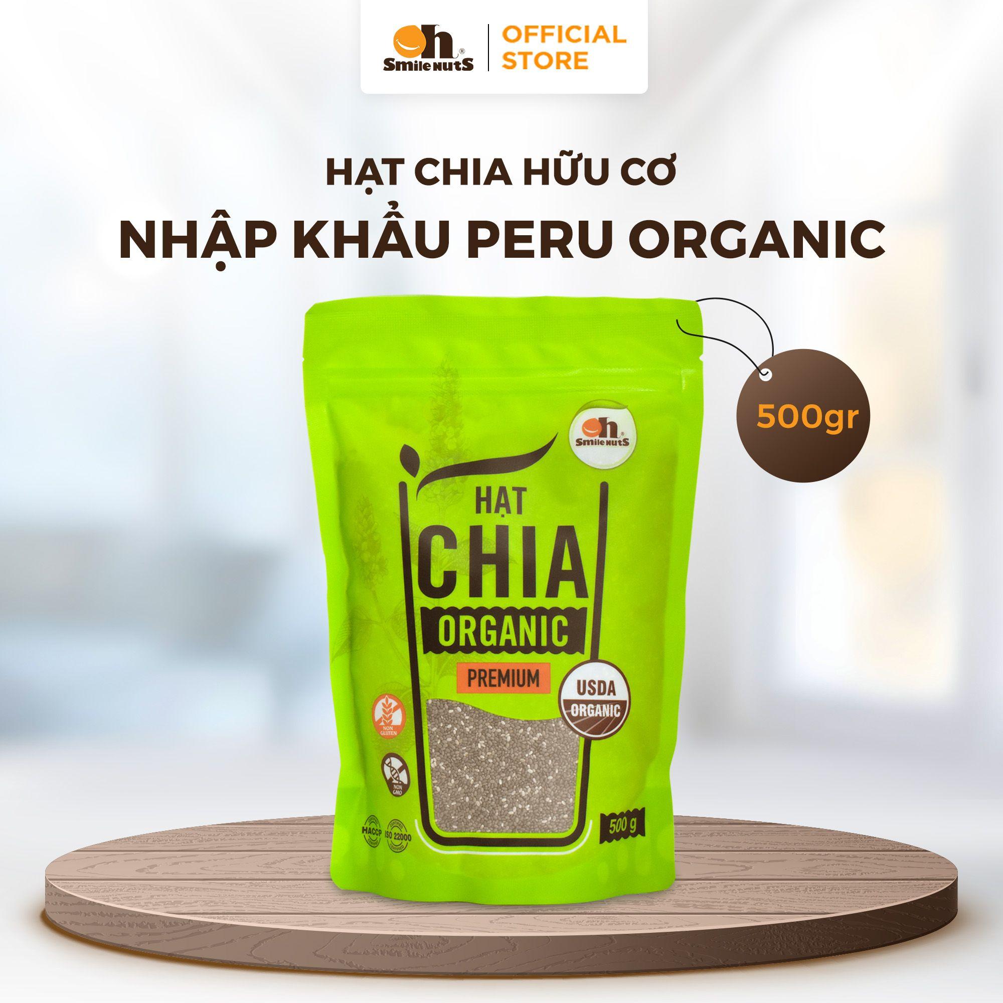 Siêu Tăng Cường hạt chia đen hữu cơ Oh Smile Nuts túi 500g nhập khẩu từ Peru, giàu omega-3 và chất xơ, hỗ trợ tiêu hóa và giữ dáng cho người ăn kiêng – lựa chọn ăn vặt lành mạnh mỗi ngày