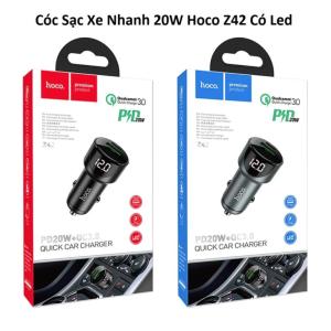 Hoco Z42 sạc nhanh 20W ô tô, cóc sạc 2 cổng PD + QC, màn hình LED đo điện áp, chip bảo vệ quá tải, chống quá nhiệt, vật liệu chống cháy, tương thích điện thoại, máy tính bảng, thiết kế nhỏ gọn sang trọng