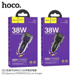 Hoco Z52 38W sạc nhanh xe ô tô, 2 cổng Type-C + USB-A, công nghệ PD/QC/FCP/AFC, thiết kế PC+ABS chống cháy, nhỏ gọn 59*28mm, sạc an toàn đồng thời nhiều thiết bị, phù hợp cho điện thoại và máy tính bảng