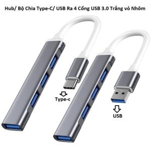 Hub USB Type-C/USB 3.0 tốc độ siêu nhanh 5Gbps, 4 cổng USB 2.0 tốc độ cao 480Mbps, tương thích OTG, kết nối đồng thời nhiều thiết bị, vỏ nhôm bền đẹp, phù hợp laptop và MacBook.