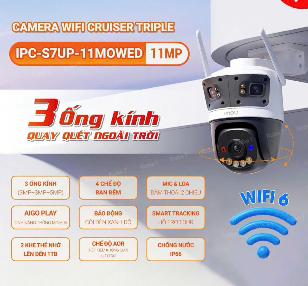 IMOU IPC-S7UP-11M0WED Camera WiFi Ngoài Trời 11MP, Thiết Kế Tripple Lens, Quét Toàn Cảnh 355°/90°, Nhận Diện Ai & Xe, Hồng Ngoại 30m, WiFi 6 + RJ-45, Bảo Vệ Gia Đình – Đáng Tin Cậy & Dễ Lắp