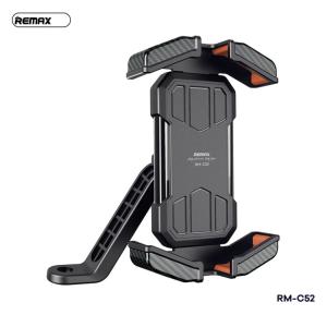 Kẹp điện thoại xe máy Remax C52, bốn tay kẹp silicone giảm chấn, cơ chế kẹp tự động, khóa an toàn mặt sau, xoay 360° ngang dọc, vận hành dễ dàng, đặt và lấy ngay lập tức, phù hợp mọi smartphone, chắc chắn chống rung lắc mạnh, an toàn tuyệt đối khi lá