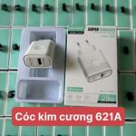Kim Cương 621A, cốc sạc USB 25W, hỗ trợ sạc nhanh, tự động nhận cổng thông minh, tương thích đa thiết bị, chất liệu chống cháy, thiết kế nhỏ gọn, hoàn hảo cho iPhone, Samsung, Xiaomi, Huawei.