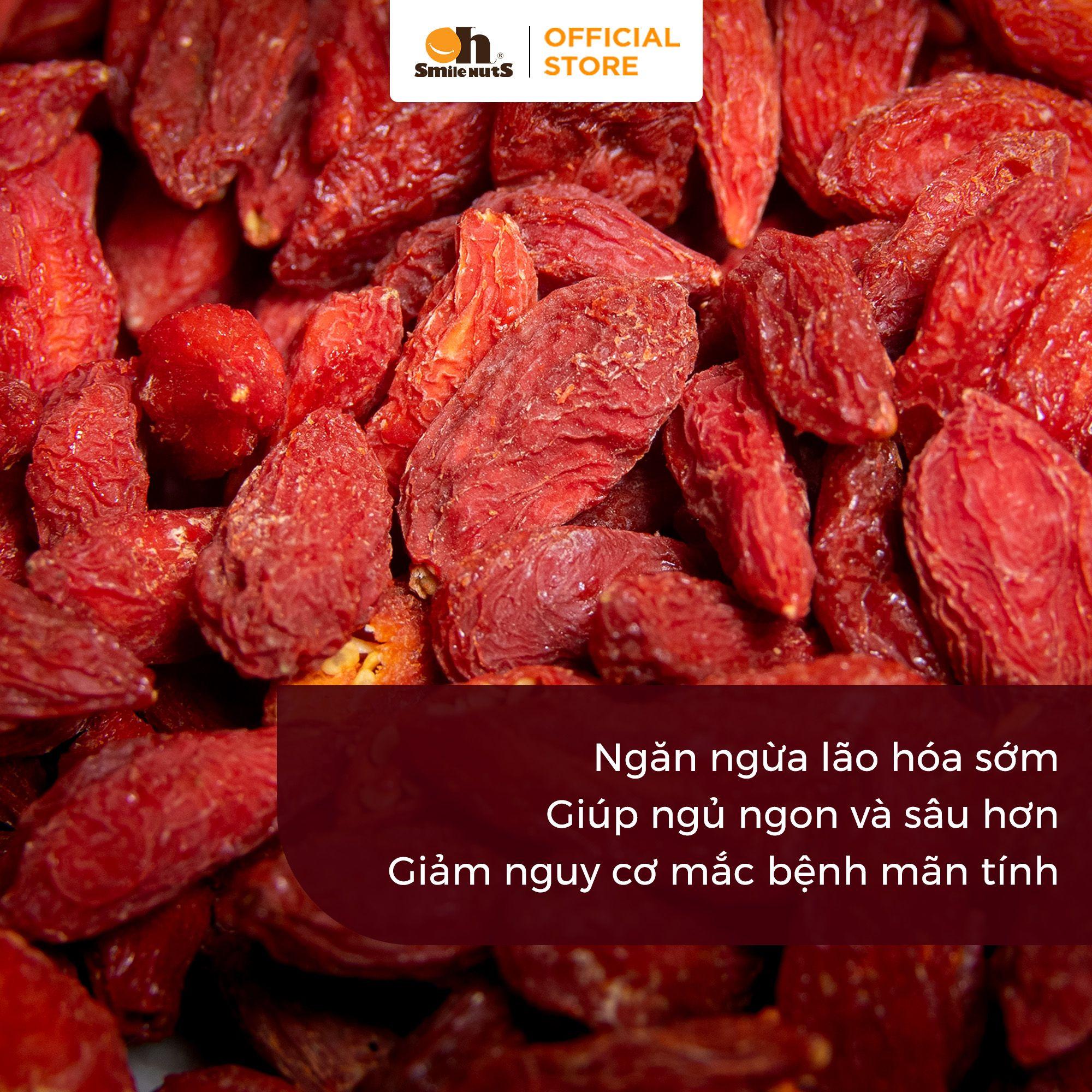KỶ TỬ KHÔ túi zipper 145 g Oh Smile Nuts, quả lớn thượng hạng, rich chất chống oxy hóa, ăn vặt lành mạnh giúp đẹp da – tăng đề kháng – phù hợp người lớn và bạn trẻ cần năng lượng tự nhiên mỗi ngày