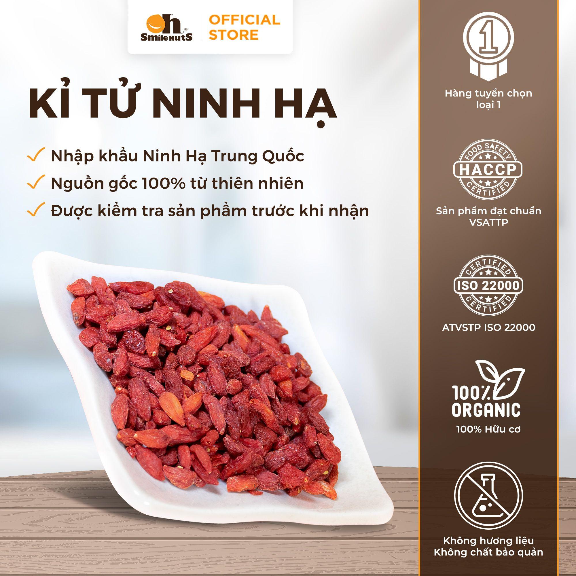 KỶ TỬ KHÔ túi zipper 145 g Oh Smile Nuts, quả lớn thượng hạng, rich chất chống oxy hóa, ăn vặt lành mạnh giúp đẹp da – tăng đề kháng – phù hợp người lớn và bạn trẻ cần năng lượng tự nhiên mỗi ngày