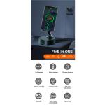 Loa Bluetooth kiêm sạc không dây 5in1 Kisonli M-5, công suất 8W mạnh mẽ, hỗ trợ phát nhạc MP3 qua USB/Aux, chất liệu ABS bền chắc, thời gian sạc 2–4 giờ, kích thước nhỏ gọn 103x109x69mm, trọng lượng nhẹ 400g, tiện lợi cho nghe nhạc và sạc điện thoại