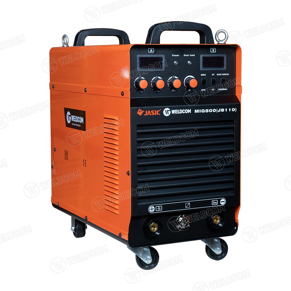 Máy Hàn MIG Jasic MIG-500 J8110 Bán Tự Động Công Nghiệp, Công Suất 500A Tiết Kiệm Điện Năng Với Công Nghệ Inverter IGBT Tiên Tiến, Hàn Mối Đẹp Ngấu Sâu Ít Bắn Tóe Trên Sắt Thép Inox Đồng Thau Dày Tới 50mm, Phù Hợp Xưởng Sản Xuất Kết Cấu Thép Đóng Tàu