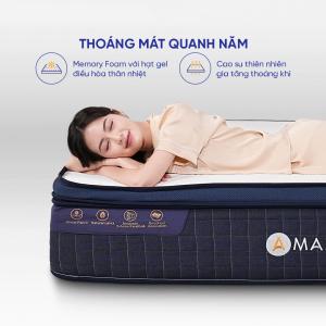 Nệm Amando Innovation, công nghệ RevoFeel, memory foam gel kháng khuẩn, cao su thiên nhiên thoáng khí, khung lò xo túi 7 vùng, nâng đỡ cơ thể, bảo vệ cột sống, giấc ngủ thoải mái.