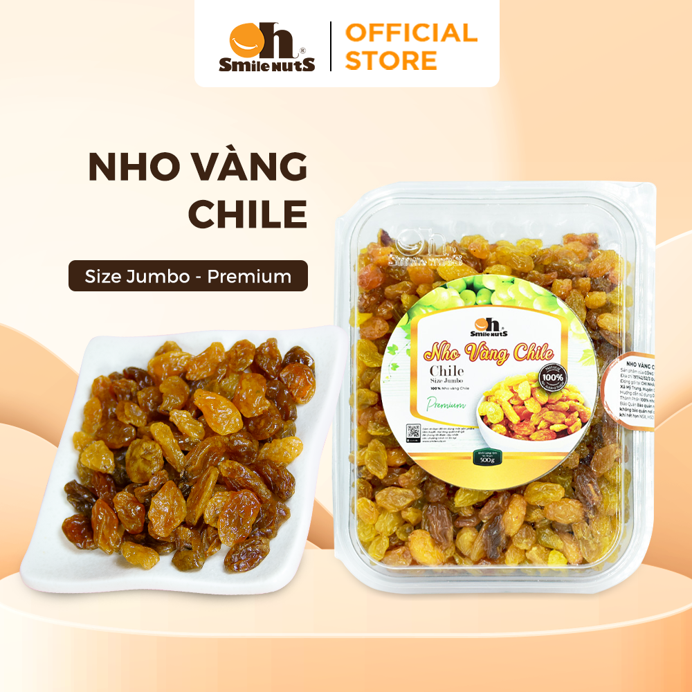 Nho Khô Vàng Chile 500g, Hộp Nhựa Cao Cấp Smile Nuts, Snack Lành Mạnh Không Đường, Không Hạt, 100% Tự Nhiên, Giàu Chất Xơ Và Chống Oxy Hóa, Bổ Sung Năng Lượng Tự Nhiên Cho Gia Đình Và Người Ăn Kiêng.