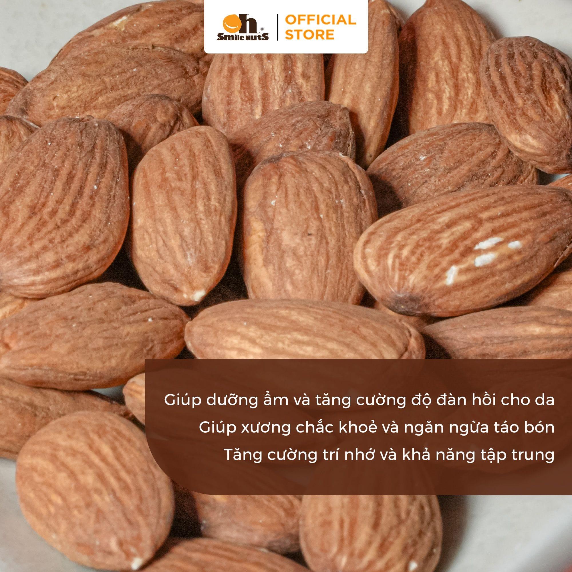 Hạt hạnh nhân Mỹ tách vỏ nướng mộc 265g, Oh! Smile Nuts, snack hạt nguyên bản, giữ vỏ xanh, giàu vitamin E & chất chống oxy hóa, snack cao cấp cho sức khỏe