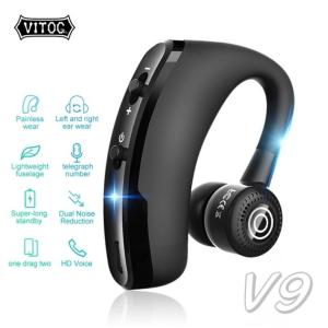 Tai Nghe Bluetooth V9 Móc Tai, phiên bản V4.0, thiết kế nhỏ gọn 4.5x5.5x0.9cm, chất liệu nhựa + hợp kim bền đẹp, màu đen sang trọng, âm thanh rõ nét, phù hợp nghe nhạc và gọi thoại khi di chuyển