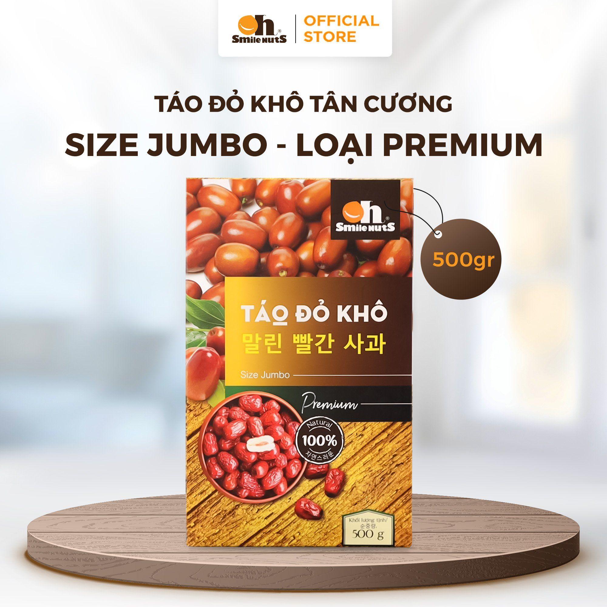Táo Đỏ Khô Thượng Hạng Tân Cương Hộp 500g, nhập khẩu Oh Smile Nuts, trái to xốp vỏ mỏng, ăn vặt bổ dưỡng, hỗ trợ tuần hoàn máu và làm đẹp da cho người lớn và gia đình