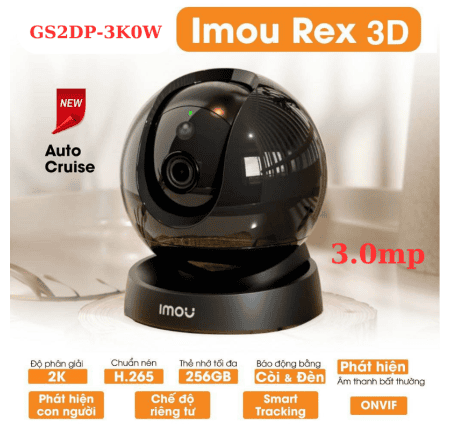 QUÉT TOÀN CẢNH không bỏ sót, Imou Rex 3D 3MP IPC,GS2DP,3K0W xoay pan 355° tilt 90°, phát hiện con người & thú, cảnh báo bất thường, chế độ riêng tư vật lý, đàm thoại hai chiều