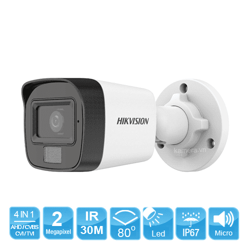 Hikvision DS-2CE16D0T-LFS, Camera Hồng Ngoại 2MP, Truyền Hình Ảnh Full HD, Mic Tích Hợp, Chống Nước IP67, Quan Sát Rõ Cả Ngày Lẫn Đêm, Dễ Lắp Đặt, Bền Bỉ Lâu Dài