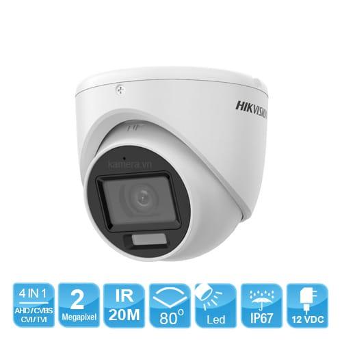 Hikvision DS-2CE76D0T-EXLMF Dual Light Dome 2MP, ghi hình Full HD, ánh sáng trắng + IR 20m, hỗ trợ DWDR / BLC / HLC, chuyển tín hiệu linh hoạt TVI/AHD/CVI/CVBS, vỏ IP67