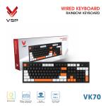 Bàn phím giả cơ VSP VK70, phím bấm êm ái, độ nảy chuẩn, đèn LED RGB đa sắc, núm xoay âm lượng tiện dụng, cổng Type-C siêu ổn định, thiết kế gaming chuyên nghiệp cho dân văn phòng và game thủ.
