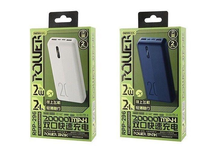 Pin Dự Phòng Remax RPP-296, 20000mAh, Sạc Nhanh 22.5W, 2 Cổng USB & USB-C, An Toàn, Tiện Lợi Du Lịch