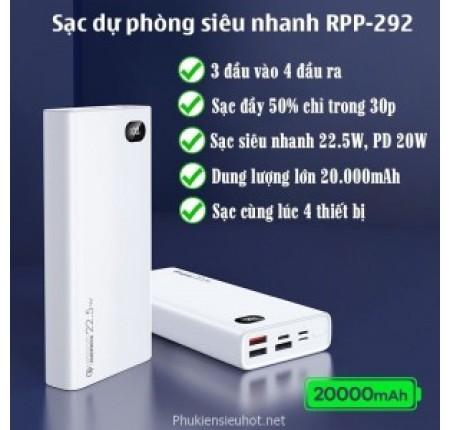 PIN REMAX 20000MAH RPP-292, Power Bank Sạc Nhanh PD QC, LED Hiển Thị, Dung Lượng Khổng Lồ Cho Thiết Bị Di Động