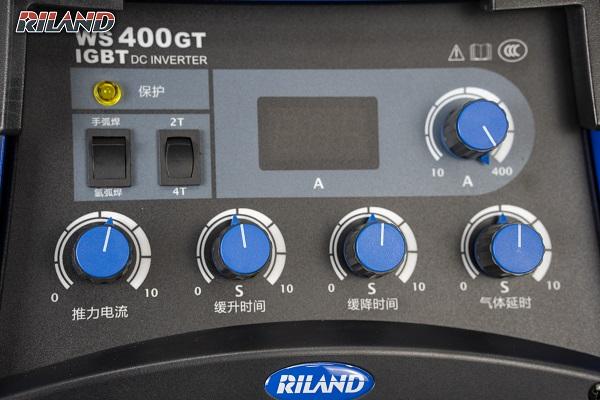 RILAND WS 400GT, máy hàn TIG + MMA dòng 400A, hàn vật liệu dày & mỏng (0,5-12 mm), chế độ dốc lên/dốc xuống, điều chỉnh khí trễ, tản nhiệt cải tiến gấp 3 lần, mối hàn ổn định & làm việc liên tục.