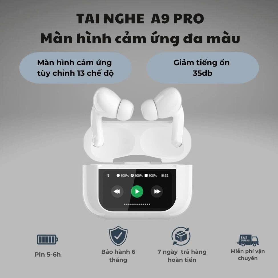 Tai Nghe Bluetooth A9 Pro chống ồn chủ động, màn hình LCD, pin trâu, âm thanh HiFi, thoải mái đeo lâu