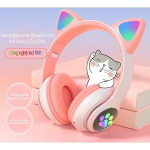 Tai nghe Bluetooth VZV 28M, Âm thanh nổi Hi-Fi, LED RGB đổi màu, pin bền 20 giờ, mic đàm thoại rõ, thiết kế chụp tai chống ồn, phù hợp học tập làm việc giải trí