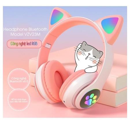 Tai nghe Bluetooth VZV 28M, Âm thanh nổi Hi-Fi, LED RGB đổi màu, pin bền 20 giờ, mic đàm thoại rõ, thiết kế chụp tai chống ồn, phù hợp học tập làm việc giải trí