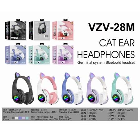 Tai nghe Bluetooth VZV 28M, Âm thanh nổi Hi-Fi, LED RGB đổi màu, pin bền 20 giờ, mic đàm thoại rõ, thiết kế chụp tai chống ồn, phù hợp học tập làm việc giải trí