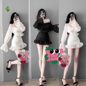 Set đồ nữ áo bẹt vai dài tay phối chân váy hot trend, form chuẩn, dễ phối đồ, giá sỉ hấp dẫn, hợp xu hướng hiện đại