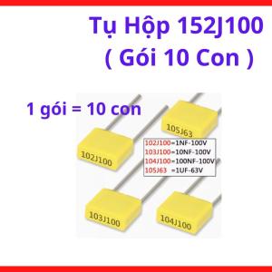 Tụ Hộp 152J100 Gói 10 Con, Tụ Film Lọc Tín Hiệu 1.5nF 100V Cho Thiết Bị Điện Tử Và Tự Động Hóa, linh kiện máy hàn.