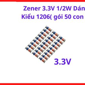 Zener Diode 3.3V 0.5W Kiểu 1206 SMD, Bộ 50 Con, Linh Kiện Điện Tử Dùng Ổn Áp, Chống Quá Áp, Bảo Vệ Tín Hiệu, Mạch Logic 3.3V, Thiết Bị Công Nghiệp Và Hệ Thống Điều Khiển